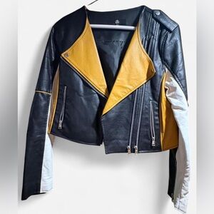 Missguided Black, Yellow, and White Leather Jacket